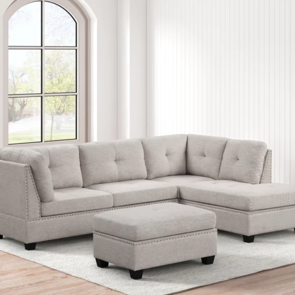 Sienna - Stone Sectional + Ottoman Set
