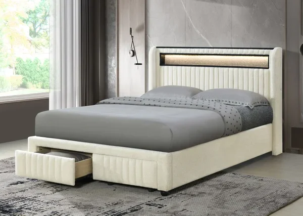 AH-Cupid Beige Platform Bed with Drawers