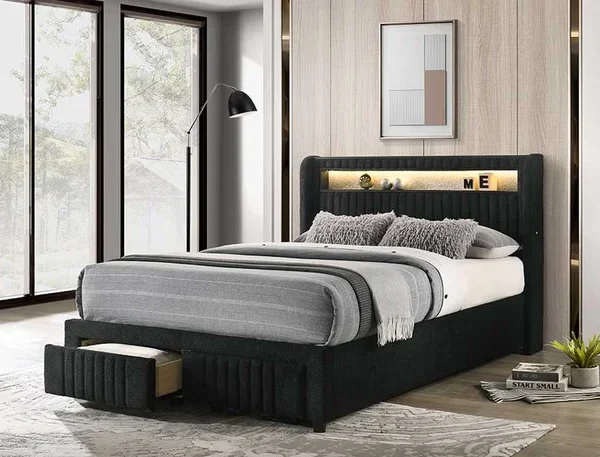 AH-Cupid Black Platform Bed with Drawers
