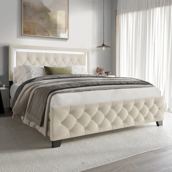 AH260-Beige LED Platform Bed