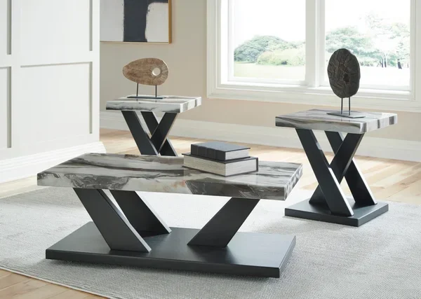 AHH-Cata 3pc Cocktail Table Set | Brown/White/Black