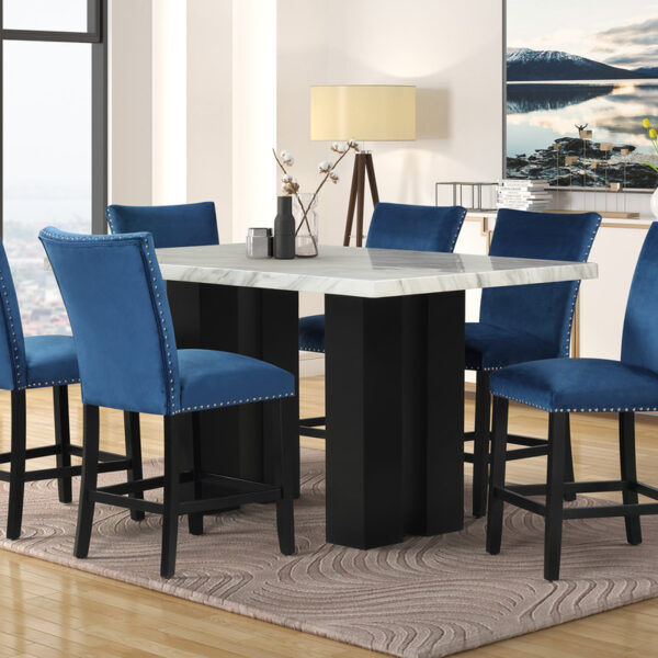 2220 Blue - FAUX MARBLE Table + 6 Chair Set