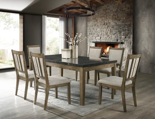 Melstone - (GENUINE MARBLE) Table & 6-Chairs