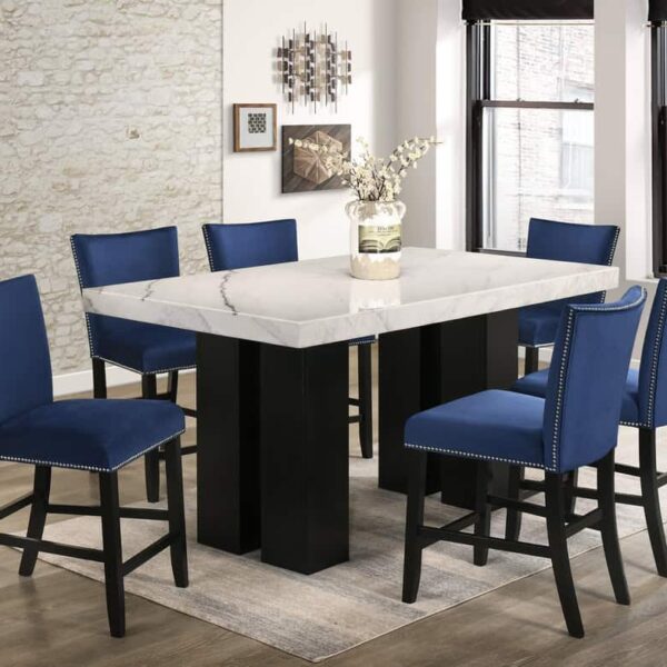 Finley Blue - GENUINE MARBLE Table + 6 Chairs